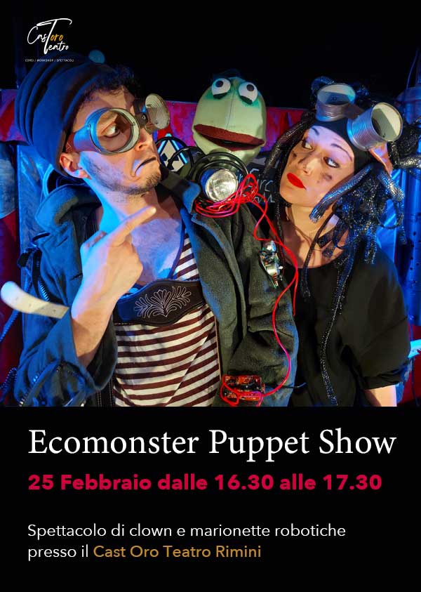 Ecomonster Puppet Locandina Show - spettacolo di clown e marionette robotiche